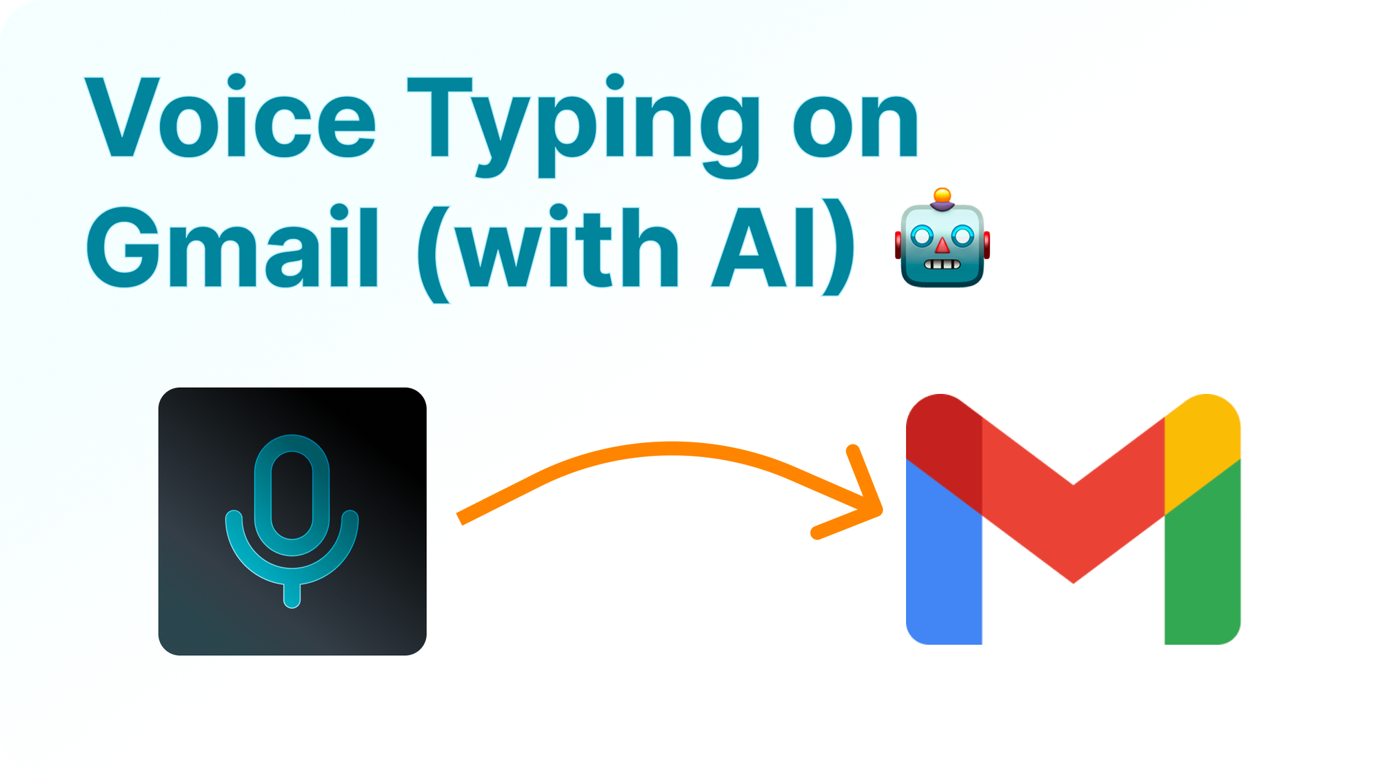 Voice Typing on Gmail blog post. The logo of a voice dictation extension with an arrow point at the Google Mail logo. 